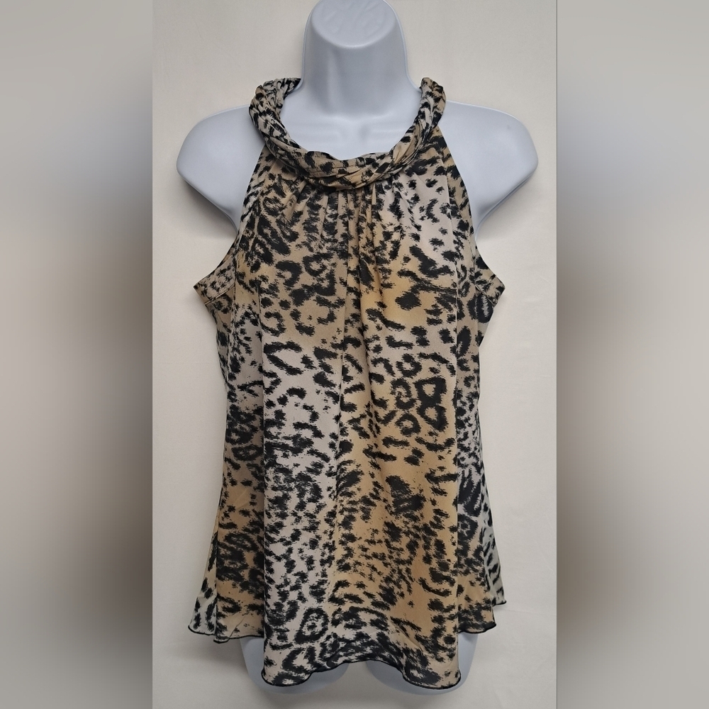 Spense M Sleeveless Twisted Style Neck 2 Button Back Closure Leopard